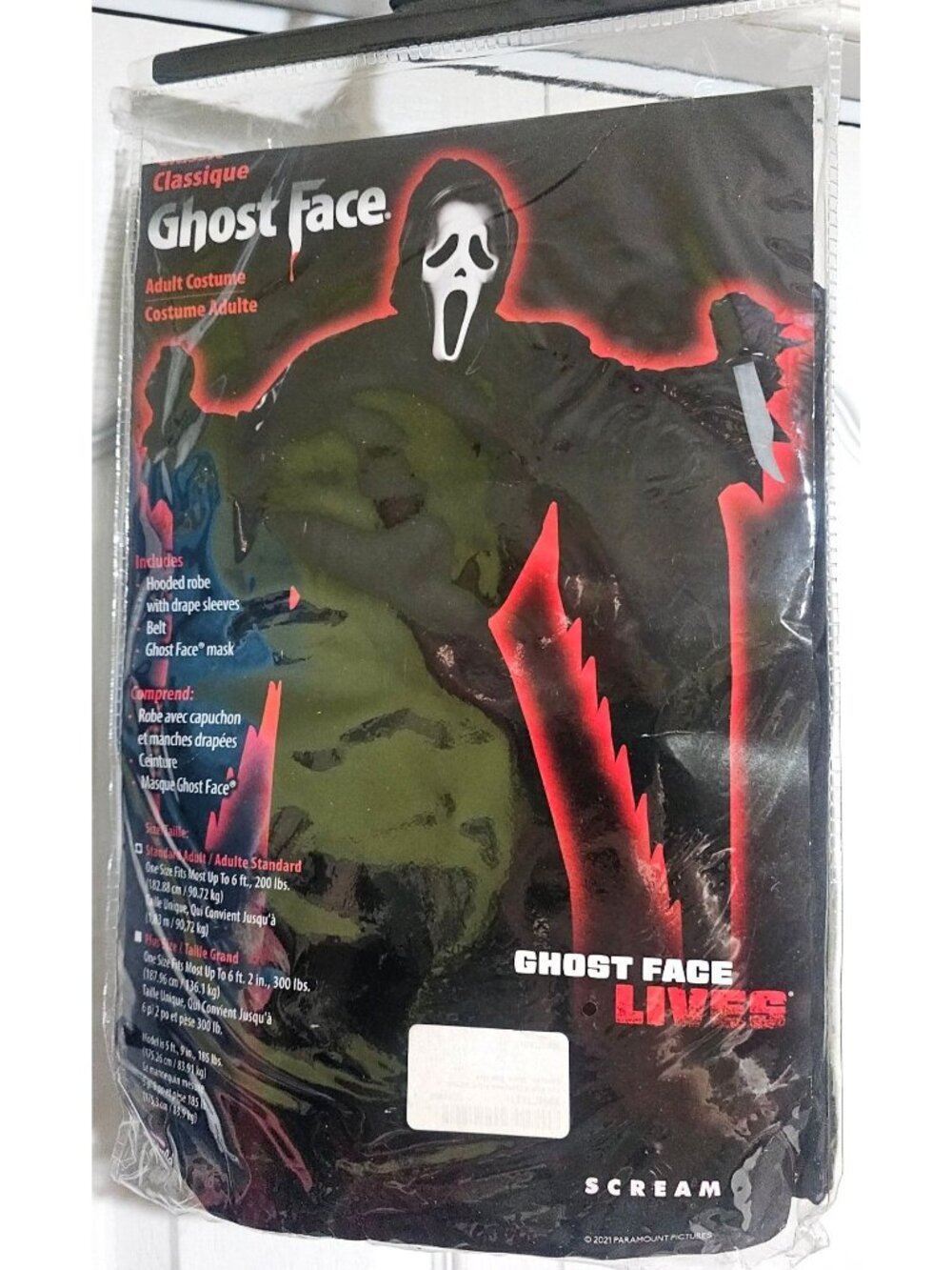 Fun World Ghost Face Adult Costume Robe Mask Belt Scream Halloween Standard NEW